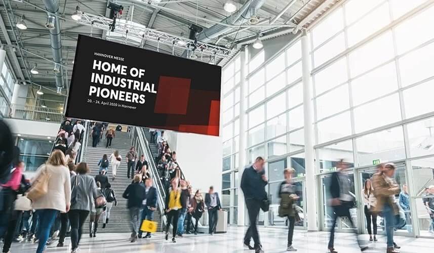 Hannover Messe 2020 Plakat in Geschäftszentrum